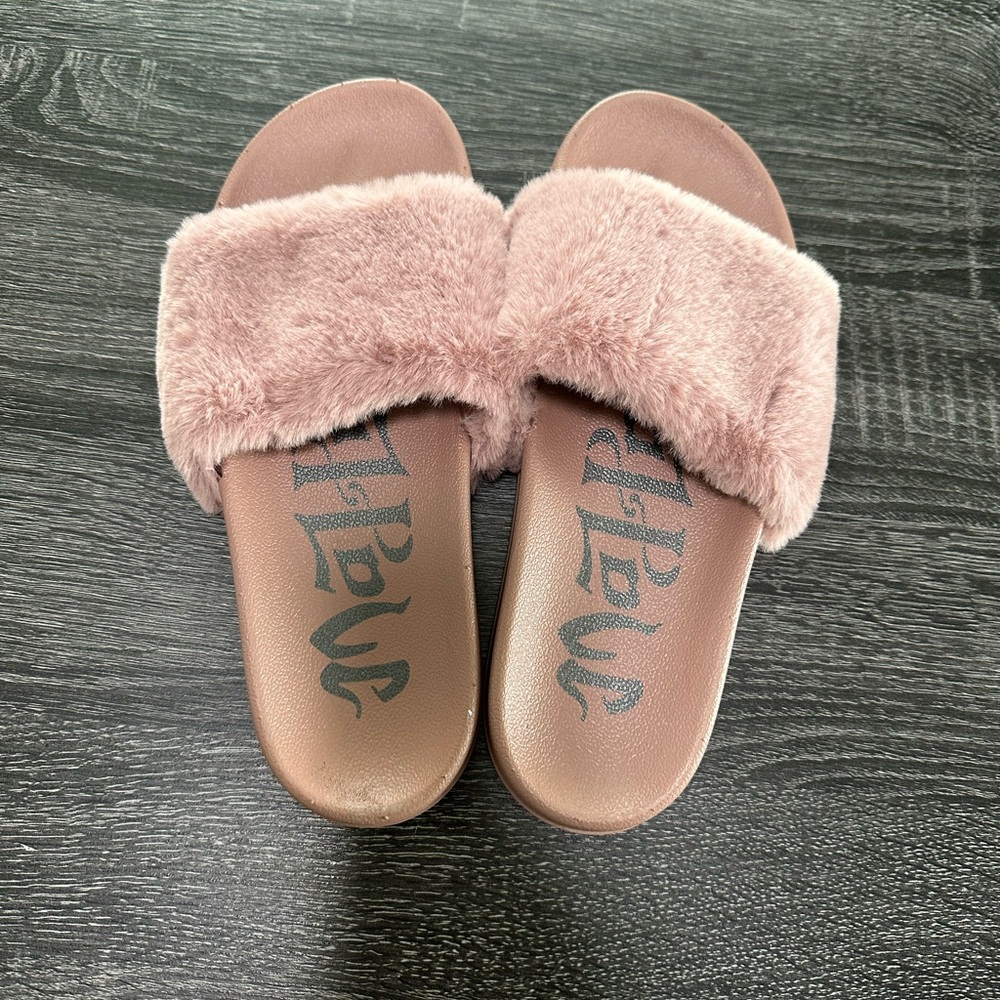 Women's Fuzzy Pink Slide Sandals